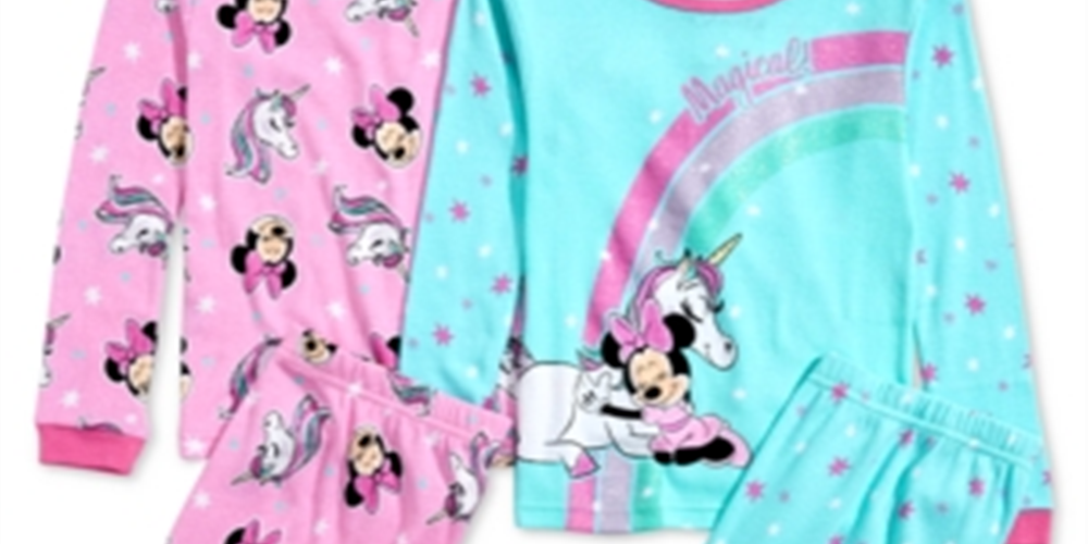 Conjunto de pijama de algodão Minnie Mouse Ame Little &amp; Big Girl, 4 peças, verde, tamanho 6