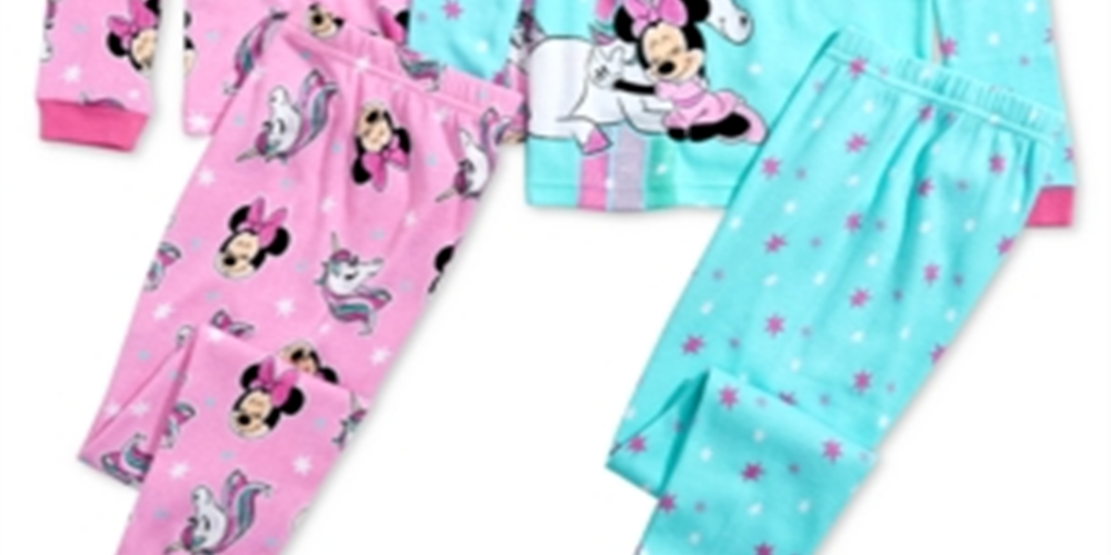 Conjunto de pijama de algodão Minnie Mouse Ame Little &amp; Big Girl, 4 peças, verde, tamanho 6