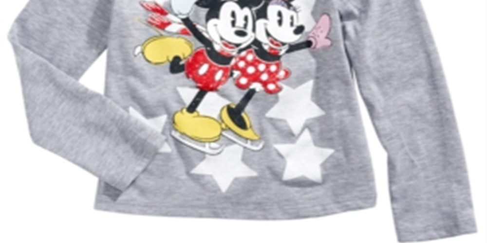 Camiseta infantil Mickey e Minnie patinando para meninas da Disney, tamanho 5, cinza