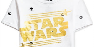 Camiseta infantil Star Wars com logotipo metálico para meninos, branca, tamanho 4
