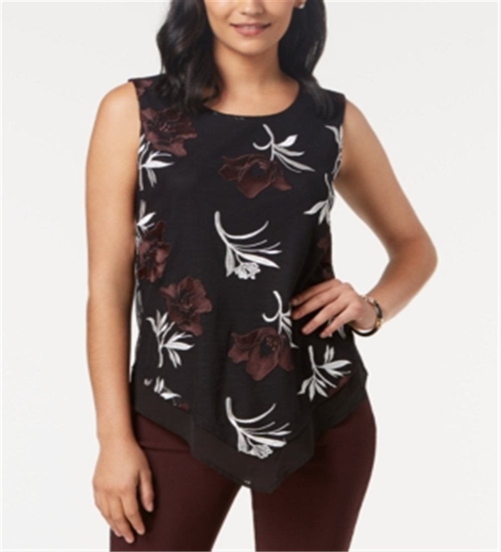 Blusa feminina Alfani com estampa bordada e bainha pontuda, tamanho pequeno e grande, vermelha