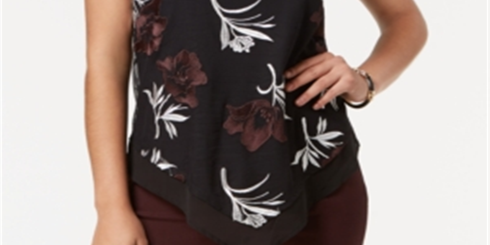 Blusa feminina Alfani com estampa bordada e bainha pontuda, tamanho pequeno e grande, vermelha