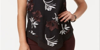 Blusa feminina Alfani com estampa bordada e bainha pontuda, tamanho pequeno e grande, vermelha