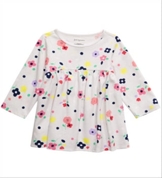 Túnica de algodão com estampa floral e manga comprida First Impressions Baby Girl, branca, tamanho 6-9 meses
