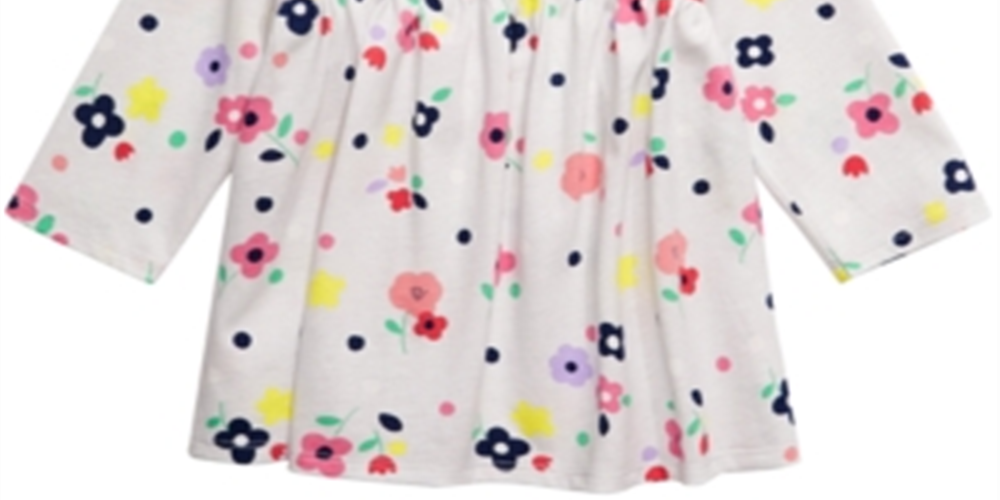 Túnica de algodão com estampa floral e manga comprida First Impressions Baby Girl, branca, tamanho 6-9 meses