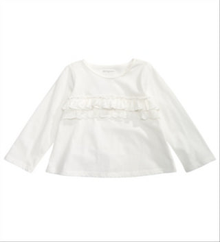 Camiseta infantil de algodão com babados First Impressions para meninas, tamanho 2T, branca