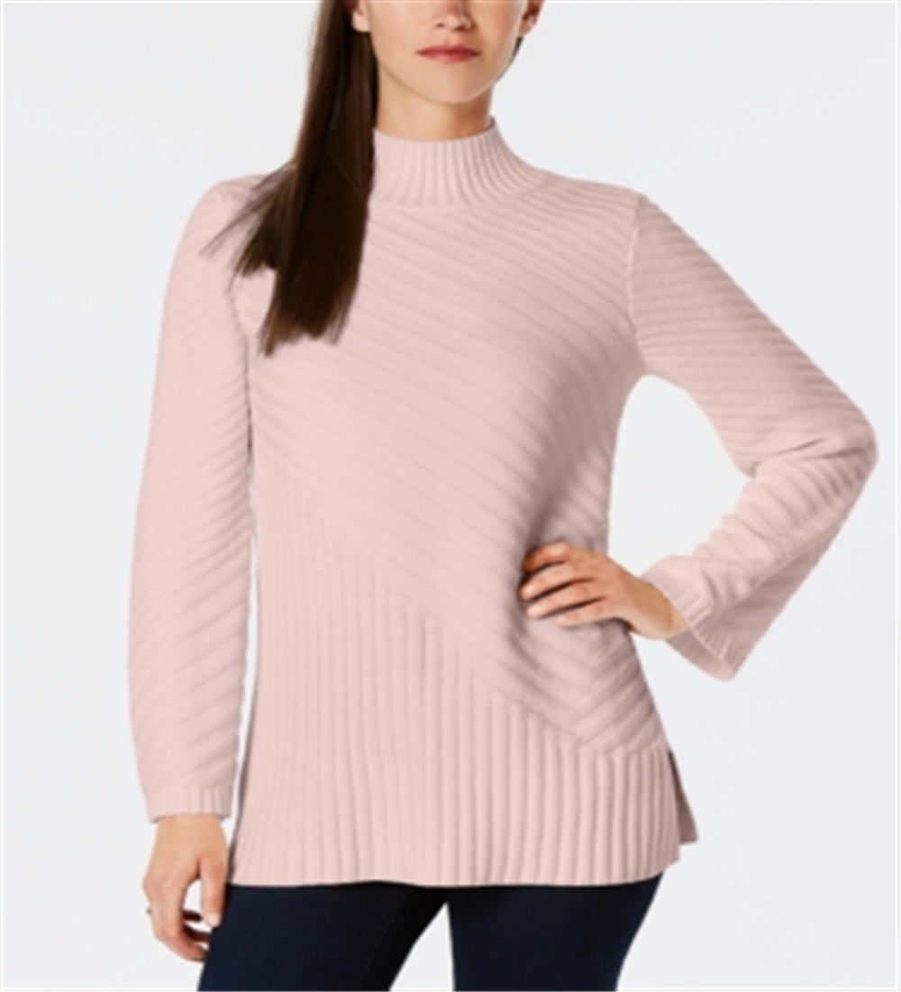 Suéter feminino Charter Club com gola falsa e pontos mistos, rosa, tamanho médio