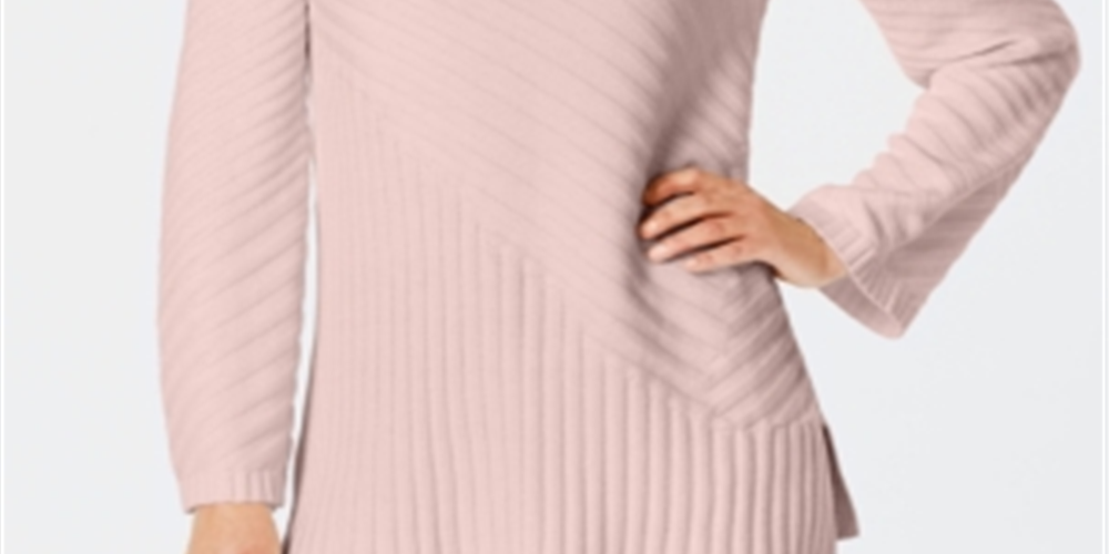 Suéter feminino Charter Club com gola falsa e pontos mistos, rosa, tamanho médio