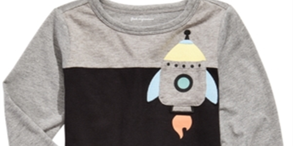 Camiseta infantil de manga comprida com estampa de foguete para meninos First Impressions, preta, tamanho 3T