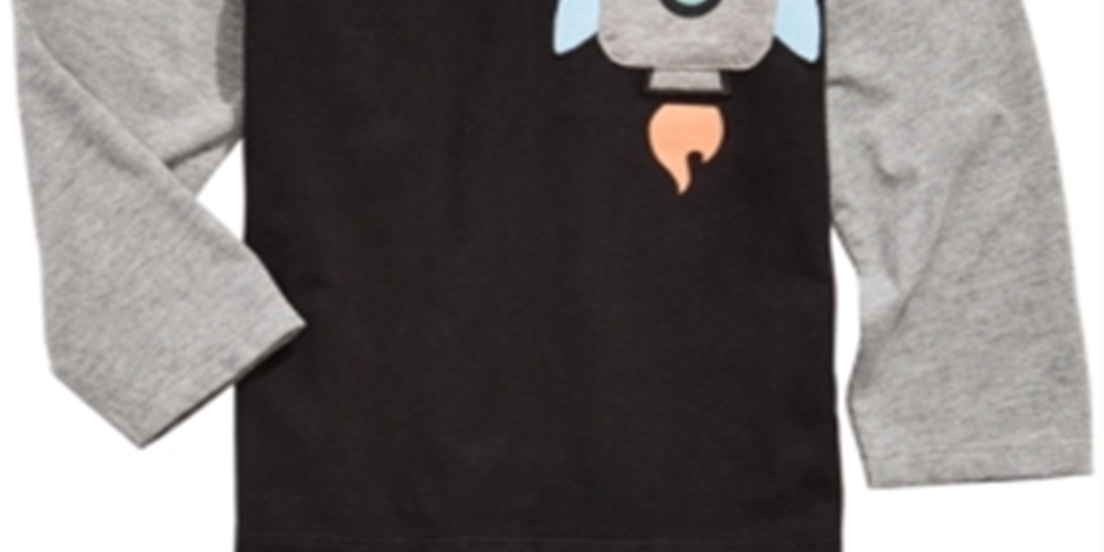 Camiseta infantil de manga comprida com estampa de foguete para meninos First Impressions, preta, tamanho 3T