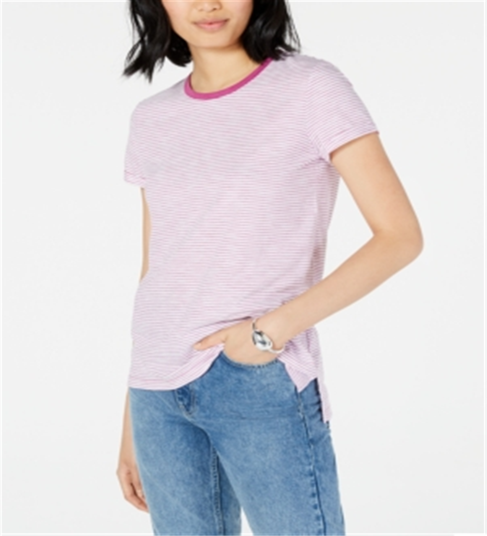 Camiseta feminina Maison Jules com decote redondo e manga curta, roxa, tamanho grande