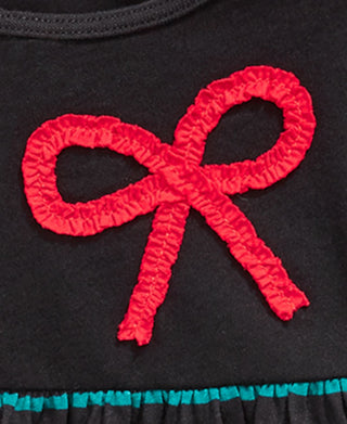Camiseta túnica listrada com apliques de laço First Impressions para bebê menina, preta, tamanho 3-6 meses