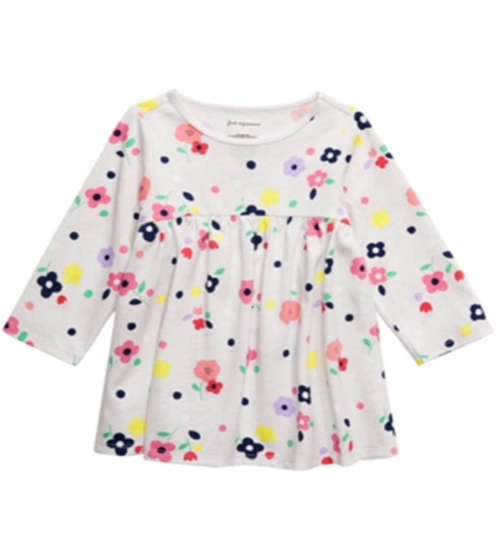 Túnica de algodão com estampa floral de manga comprida First Impressions para bebê menina, branca, tamanho 24 meses