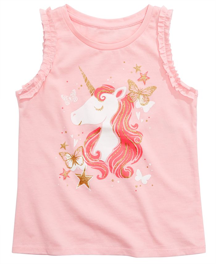Regata com estampa de unicórnio e babados para meninas Epic Threads - Rosa, tamanho 3
