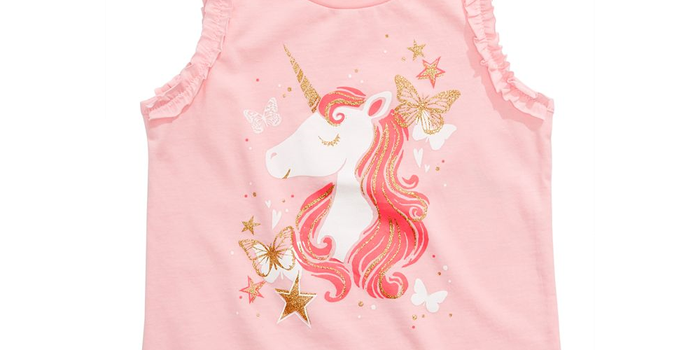 Regata com estampa de unicórnio e babados para meninas Epic Threads - Rosa, tamanho 3
