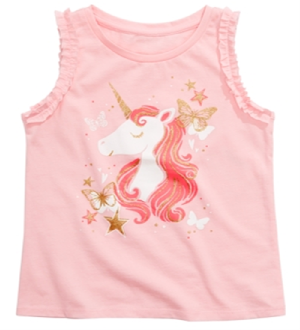 Regata com estampa de unicórnio e babados para meninas Epic Threads - Rosa, tamanho 3