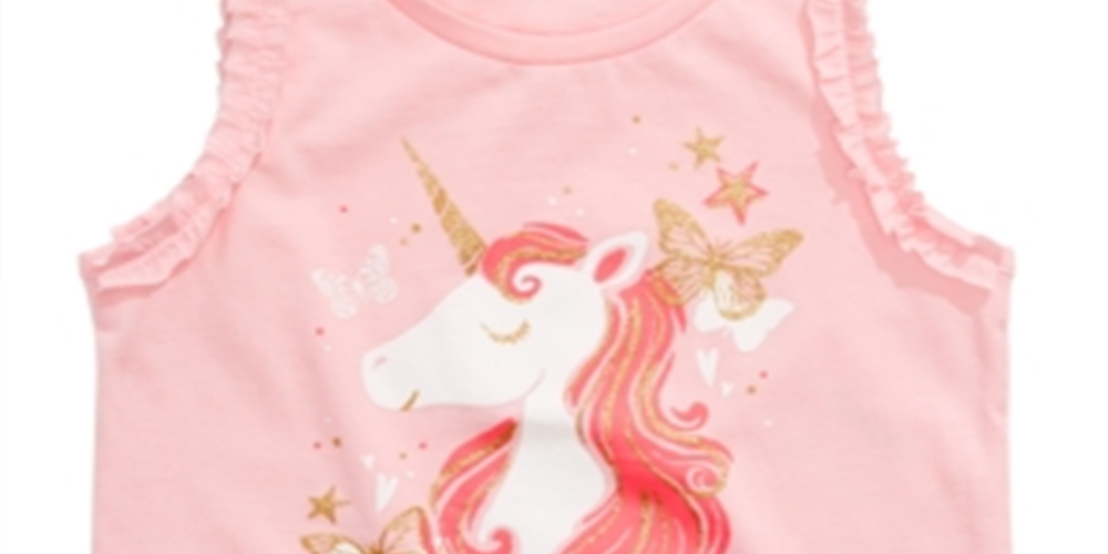 Regata com estampa de unicórnio e babados para meninas Epic Threads - Rosa, tamanho 3