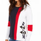 Camiseta feminina Tommy Hilfiger Color Block, manga comprida, gola redonda, azul, tamanho GG