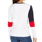 Camiseta feminina Tommy Hilfiger Color Block, manga comprida, gola redonda, azul, tamanho GG