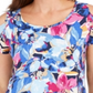 Blusa feminina estampada com ombros descobertos, azul, tamanho pequeno, da coleção JM