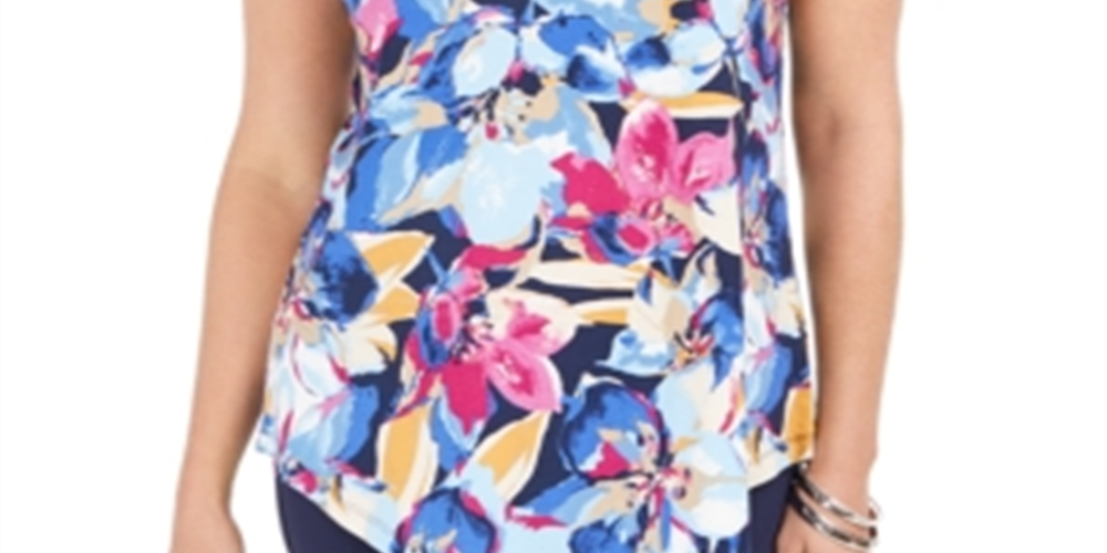 Blusa feminina estampada com ombros descobertos, azul, tamanho pequeno, da coleção JM