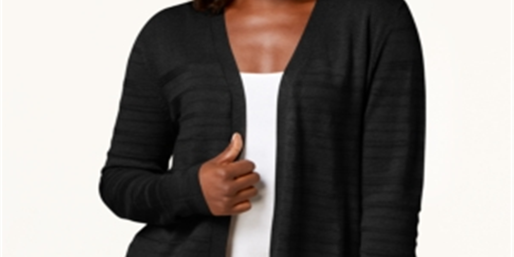 Karen Scott Cardigan de malha Pointelle feminino, preto, tamanho pequeno