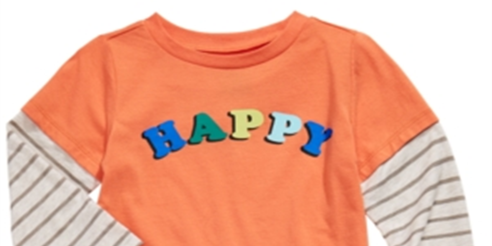 Camiseta infantil com estampa alegre e em camadas First Impressions para meninos, tamanho 4T, laranja
