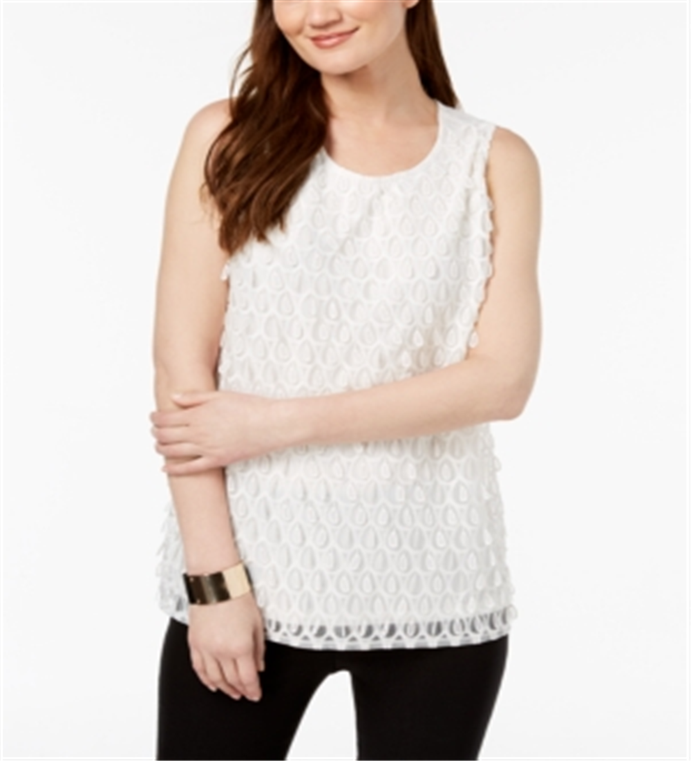 Blusa feminina Alfani com frente bordada, branca, tamanho pequeno médio
