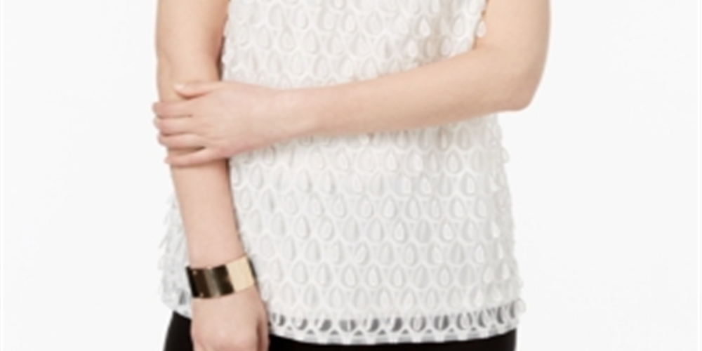 Blusa feminina Alfani com frente bordada, branca, tamanho pequeno médio