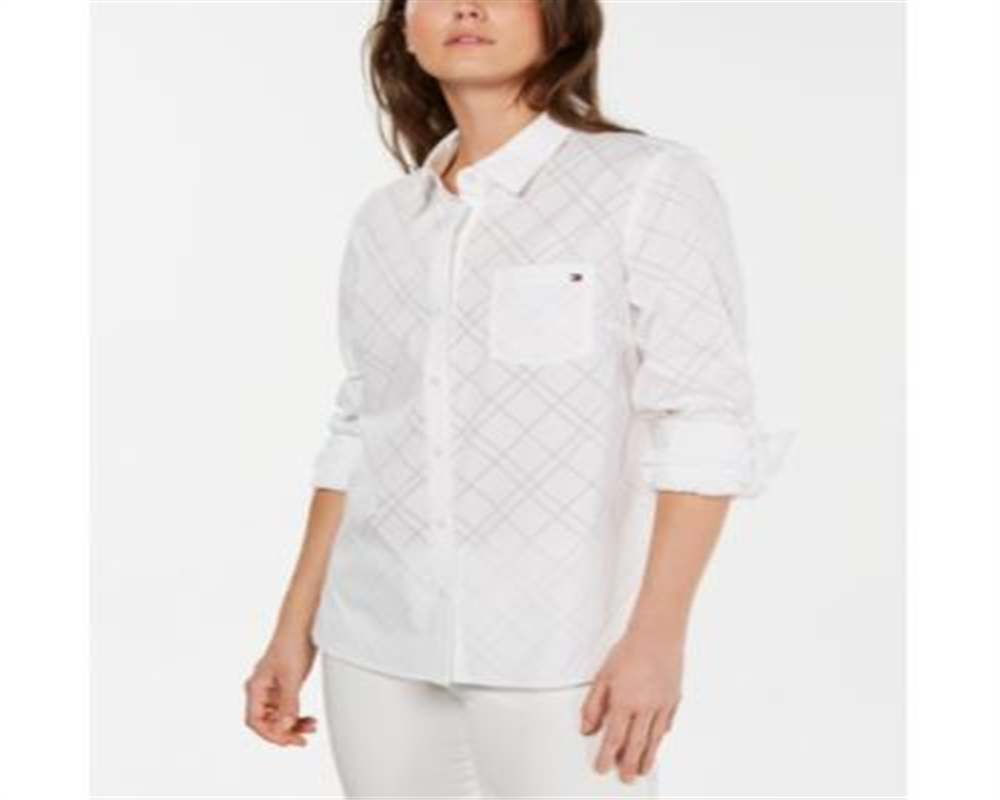 Camisa Tommy Hilfiger Burnout Feminina com Botões, Branca, Tamanho P