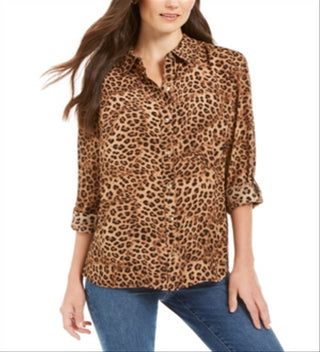 Blusa feminina com estampa animal Charter Club, marrom, tamanho extragrande