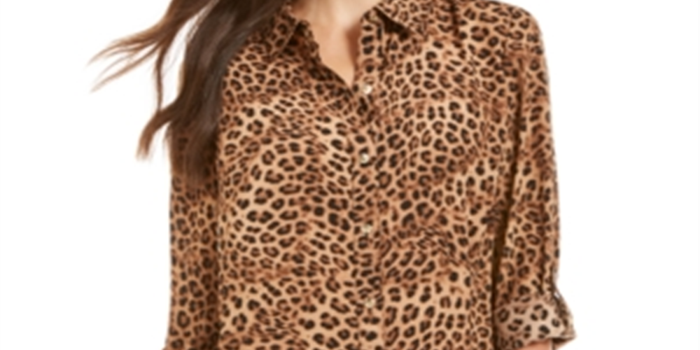 Blusa feminina com estampa animal Charter Club, marrom, tamanho extragrande