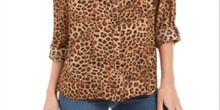 Blusa feminina com estampa animal Charter Club, marrom, tamanho extragrande