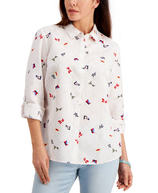 Charter Club Women's Button Front Flag Printed White Size X-Small