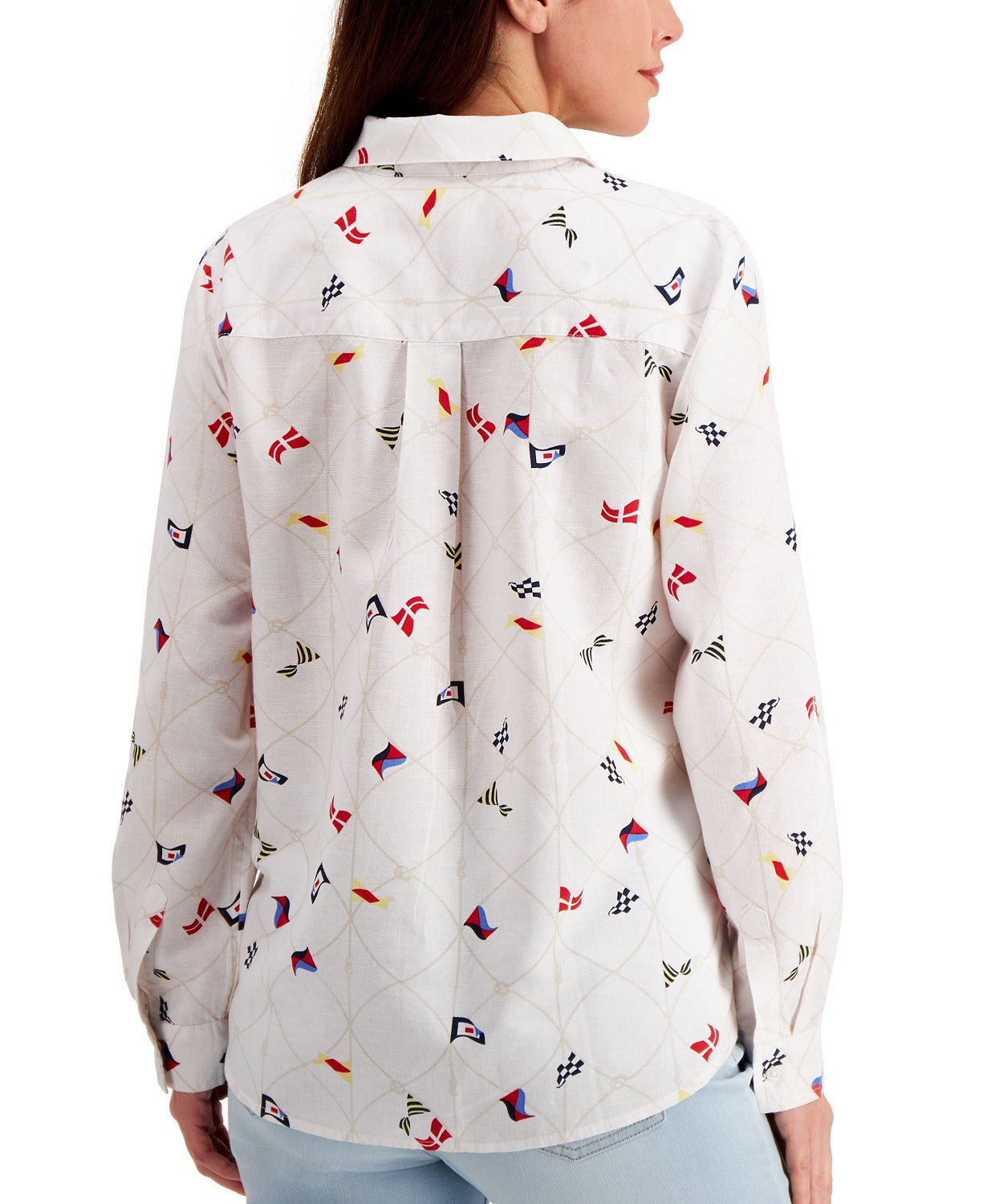 Camisa feminina Charter Club com botões frontais e bandeira impressa em branco, tamanho X-S