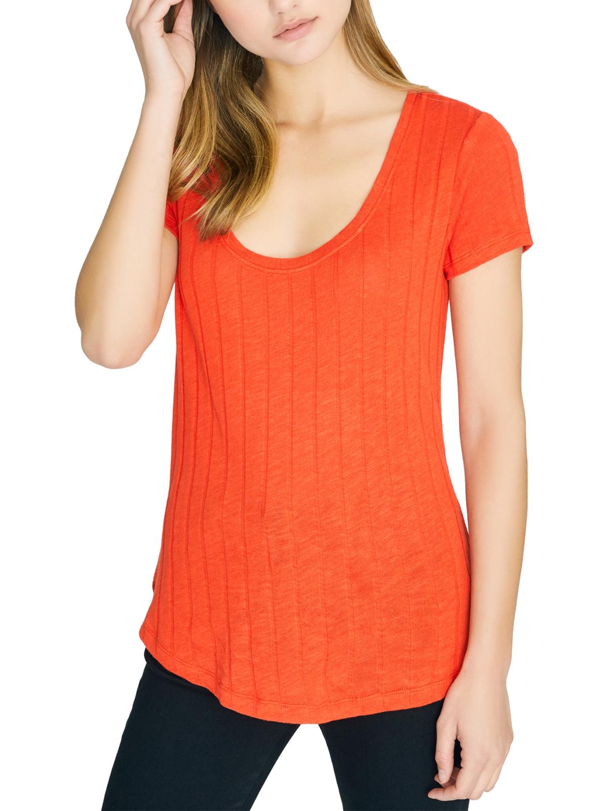 Blusa feminina Sanctuary com decote redondo canelado, vermelha, tamanho X-Large