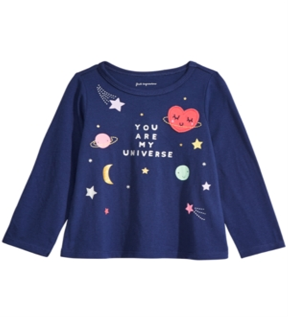 Camiseta manga longa de algodão para bebê First Impression Baby Girl Universe, azul, tamanho 12 MOS