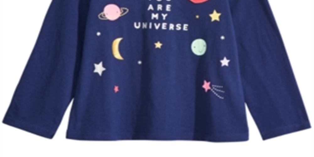 Camiseta manga longa de algodão para bebê First Impression Baby Girl Universe, azul, tamanho 12 MOS