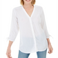 Blusa feminina Charter Club com mangas compridas e amarradas, branca, tamanho pequeno
