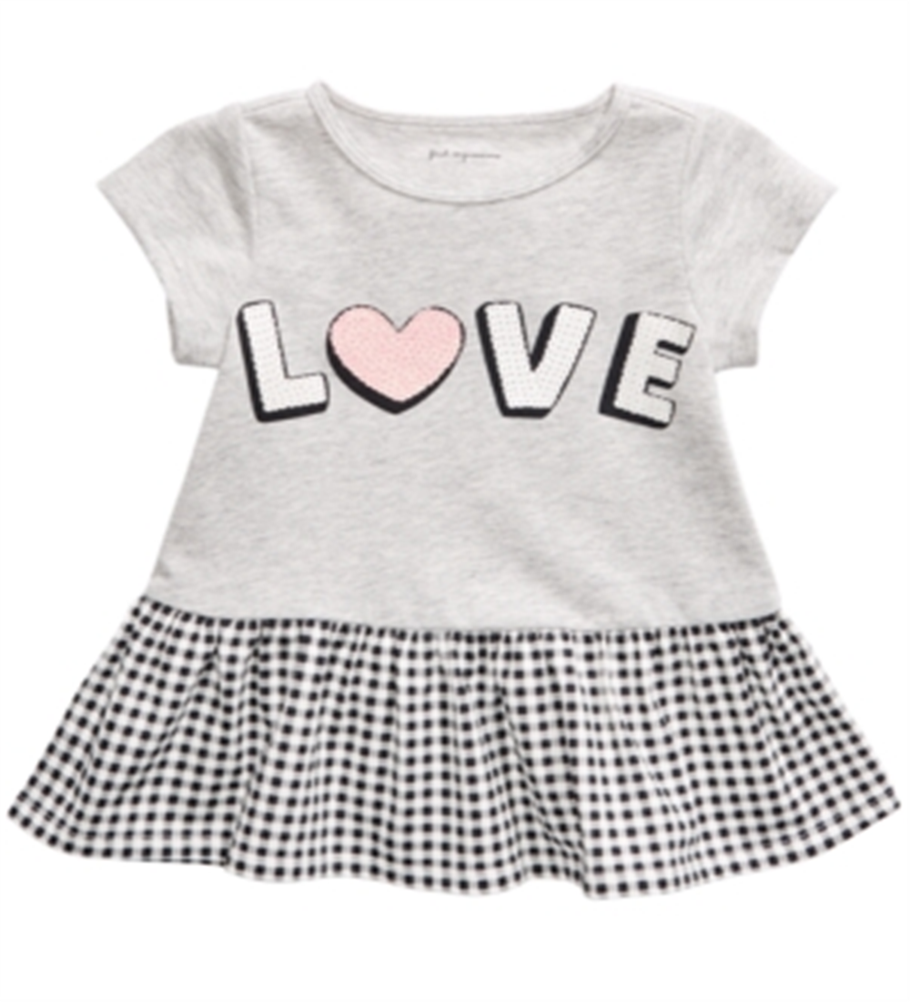 Camiseta infantil First Impressions Cotton Love Peplum para meninas, cinza, tamanho 2T