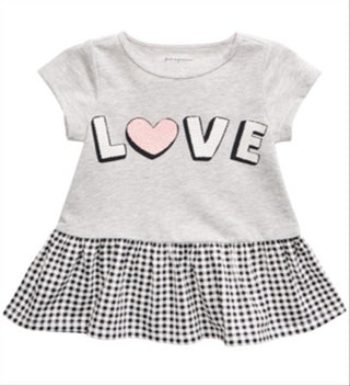 Camiseta infantil First Impressions Cotton Love Peplum para meninas, cinza, tamanho 2T