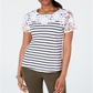 Charter Club Top listrado de crochê de algodão feminino, branco/rosa, tamanho pequeno