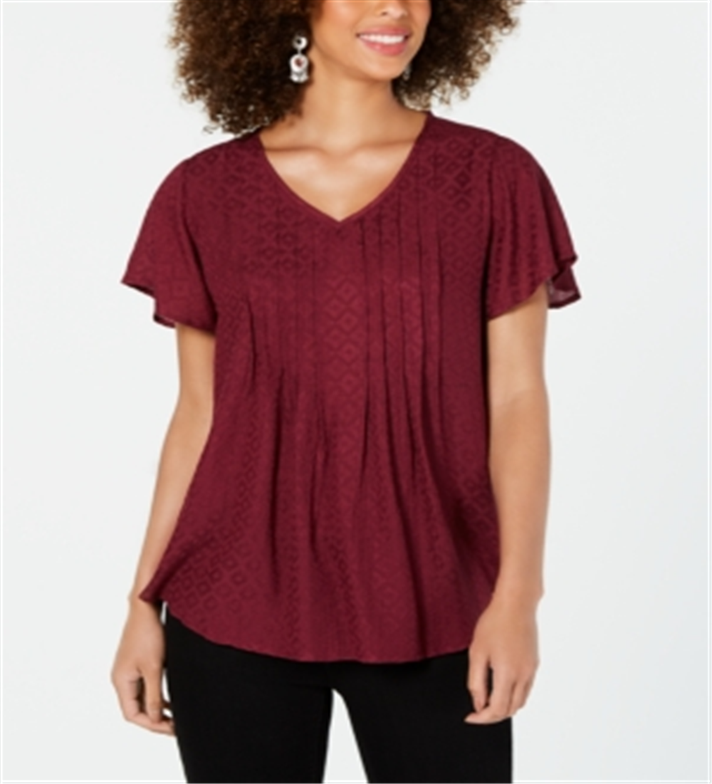 Blusa texturizada com mangas esvoaçantes estilo &amp; co feminina, tamanho Winestone, tamanho Petite S