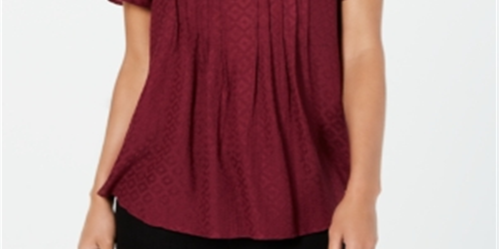 Blusa texturizada com mangas esvoaçantes estilo &amp; co feminina, tamanho Winestone, tamanho Petite S