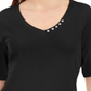 Blusa feminina Karen Scott com decote em V e detalhes em botões, preta, tamanho médio