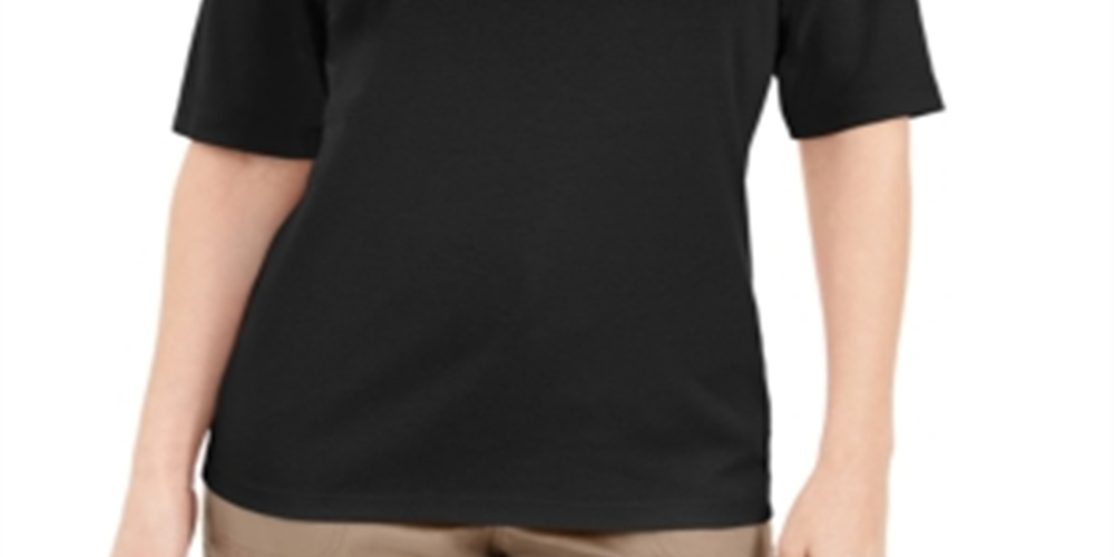 Blusa feminina Karen Scott com decote em V e detalhes em botões, preta, tamanho médio