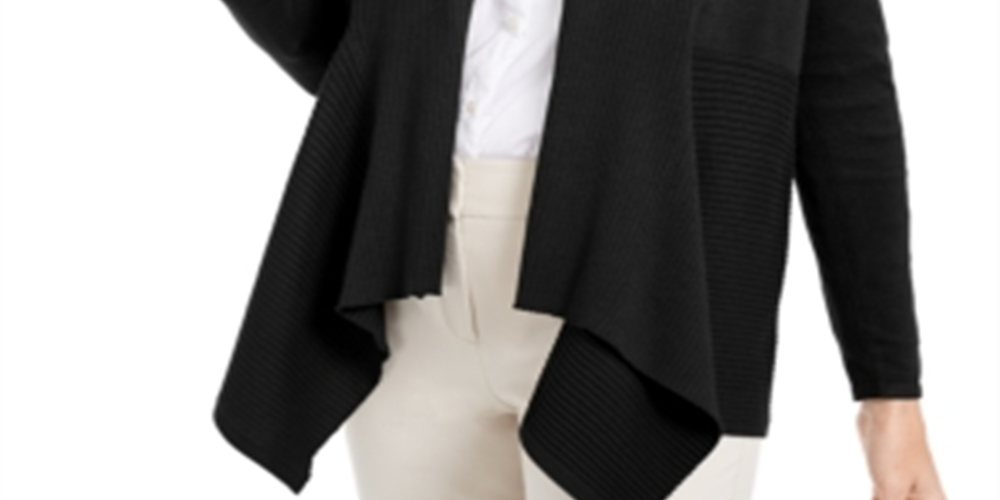 Cardigan feminino JM Collection com nervuras mistas e botões, preto, tamanho pequeno