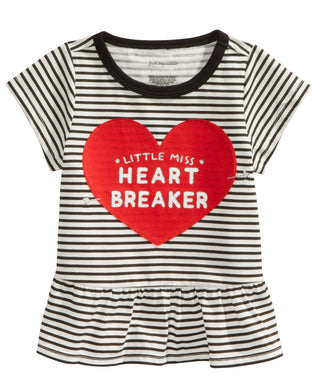 Camiseta infantil de algodão com estampa de quebra-corações listrada First Impressions para meninas, tamanho 12 MO