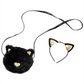 Conjunto de 2 peças de faixa de cabeça de gato e bolsa de pele sintética para meninas pequenas e grandes, tamanho preto, regular