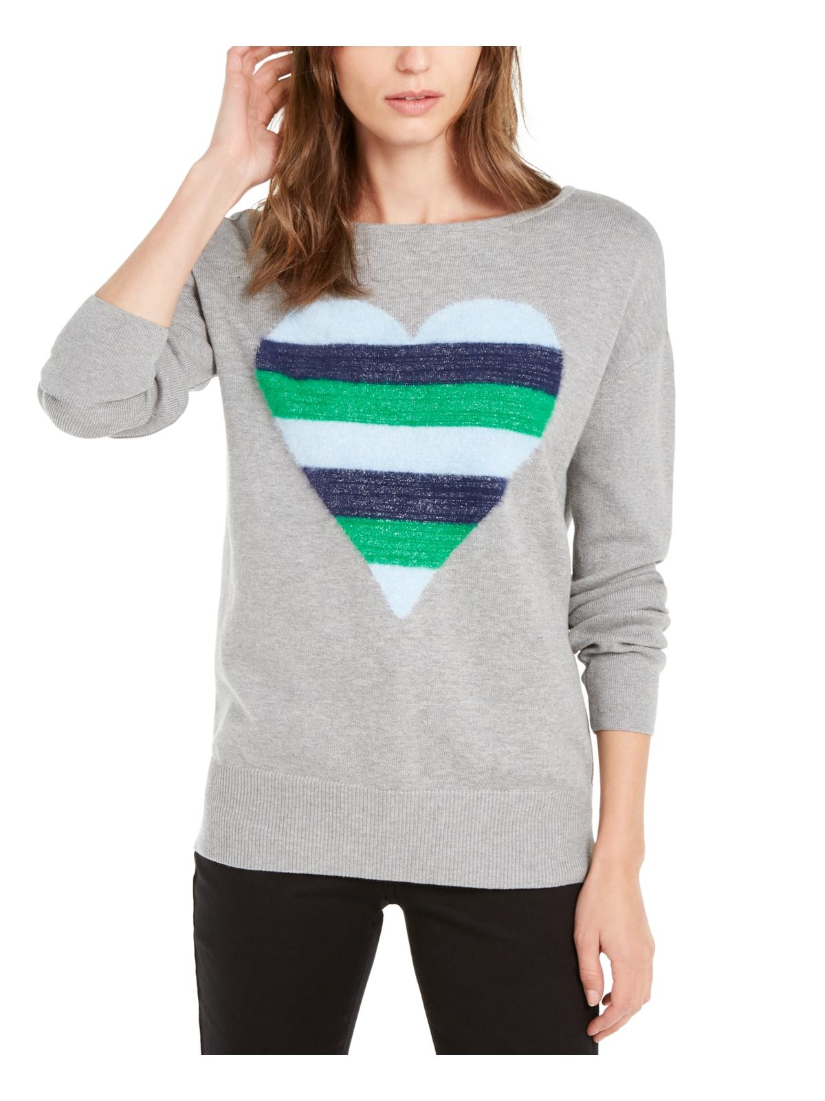 Suéter feminino metálico com estampa de coração Maison Jules, cinza, tamanho XS